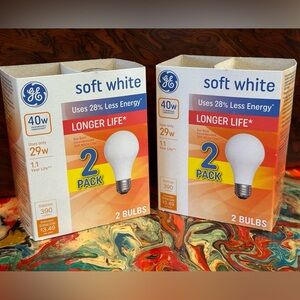 GE - “Longer- Life” Soft White - 40W (uses 28w) - old style - 2 Packs/4 Bulbs